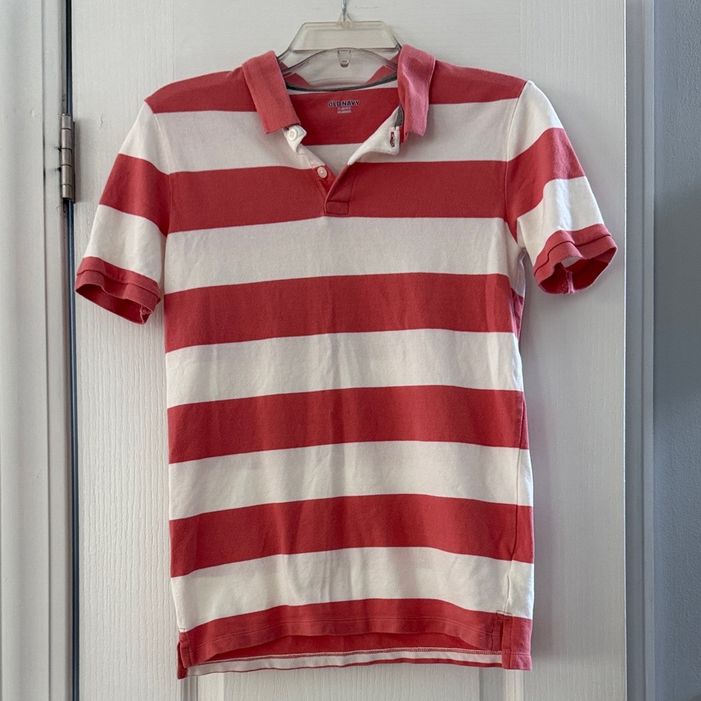 Old Navy Red and White Striped Polo Shirt